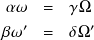 𝛼 𝜔  =  𝛾Ω
𝛽𝜔′  =  𝛿Ω ′