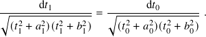 √︃------d𝑡1-------= √︃-------d𝑡0------- .
  (𝑡2+ 𝑎2)(𝑡2+ 𝑏2)    (𝑡2+ 𝑎2)(𝑡2 + 𝑏2)
   1   1   1   1       0   0  0    0