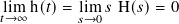𝑡li→m∞h(𝑡)= lim  𝑠 H( 𝑠)= 0
          𝑠→0